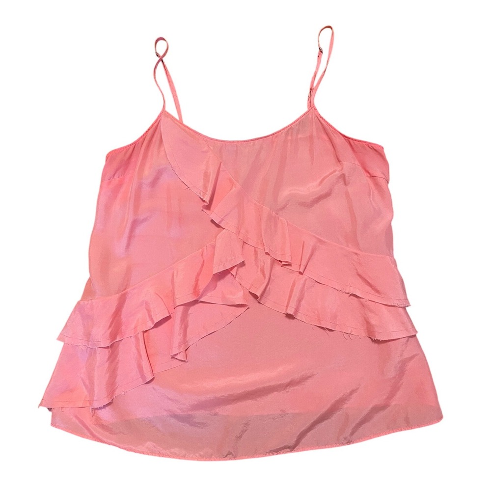 Silk Cami Tank Top Pink Medium Tiered Ruffles Banana Republic